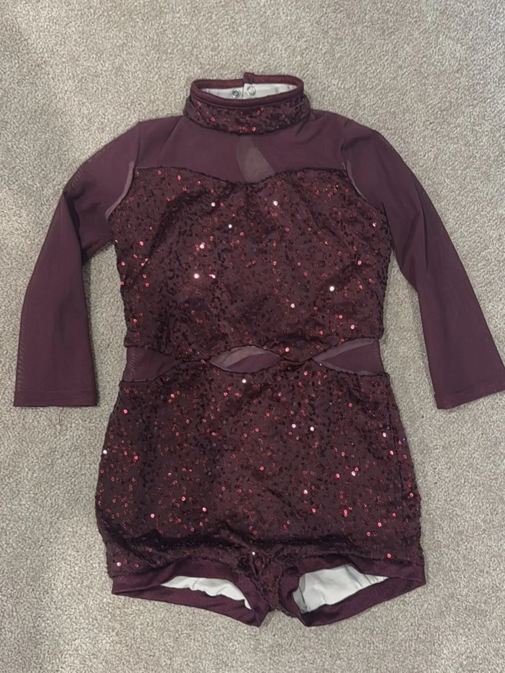 Burgundy Sequin Dance Costume Romper